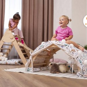 Baby Mobile 3in1 Toddler Climbing Gym with Playmat Cushion & Optional Teepee Play Tent, Montessori arch, Climbing Triangle and Wobble Board