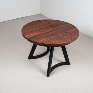 Round Expandable Dining Table, Spiced Walnut Table Top on Black Maple Legs, Modern Wood Dining Table, Two Tone Solid Wood Extendable Table