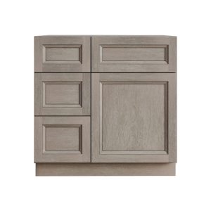 30" Grey Bathroom Vanity for Single Sink with Drawers on the Left, Greige Stained Traditional Comtemporary Bath Cabinet
