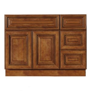 36 Inch Saddle Brown Raised Panel Single Sink Bathroom Vanity with Drawers on the Right, Bathroom Furniture - 36" W x 34.5" H x 21" D