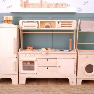 Handcarfted Wooden Play Kitchen with Hood, Microwave and Drawers | Customizable | for Play Area Pretend Play Toys