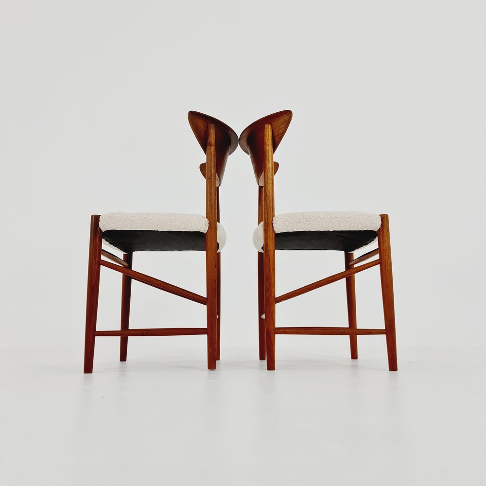Vintage Mid Century teak +Teddy farbic dining chairs By Peter Hvidt & Orla Molgaard-Nielsen, 1960s, Set of 2 - Image 7