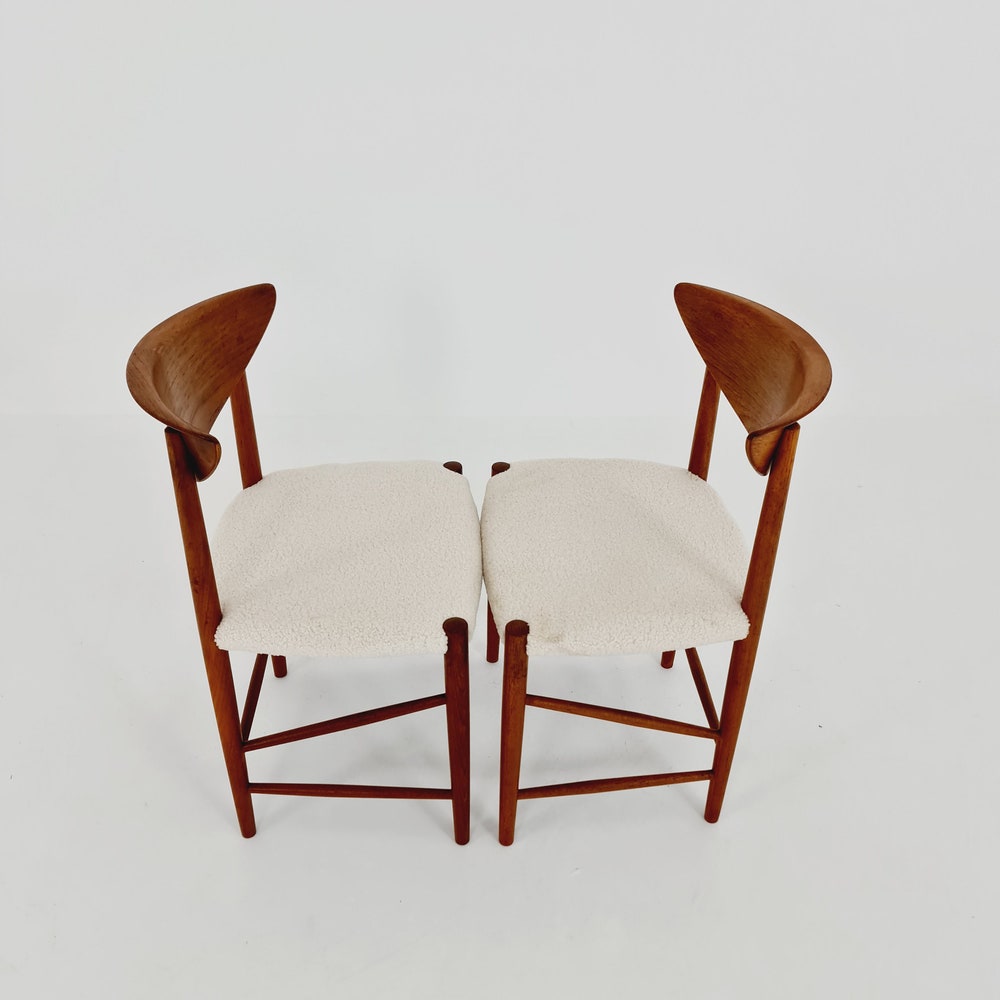 Vintage Mid Century teak +Teddy farbic dining chairs By Peter Hvidt & Orla Molgaard-Nielsen, 1960s, Set of 2 - Image 4