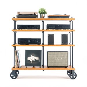 Registered design stand, 4 Tier Threaded Rods Double stand, LP Turntable Storage, Record Player Stand, Industrial Vinyl Table