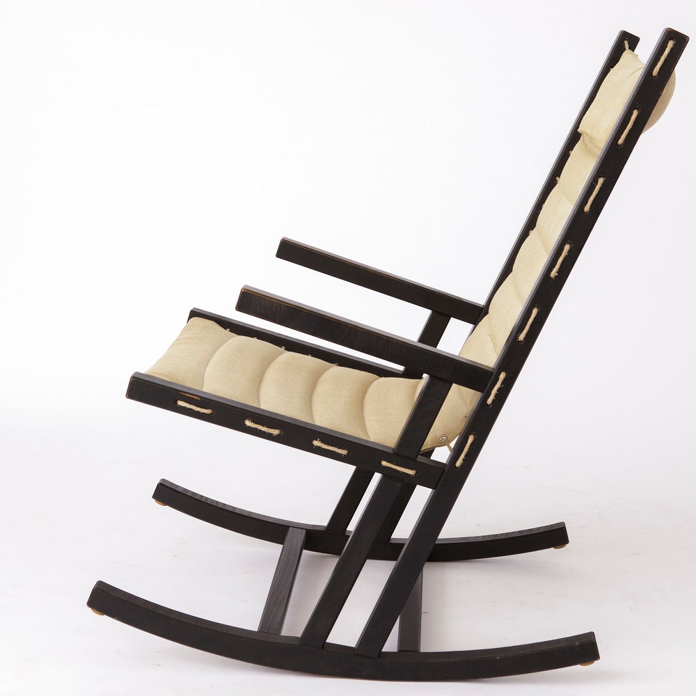 1960s Minimalistic Rocking Chair by Casala – Black Beech & Beige Cotton Cover - Image 2