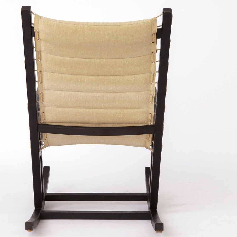 1960s Minimalistic Rocking Chair by Casala – Black Beech & Beige Cotton Cover - Image 8