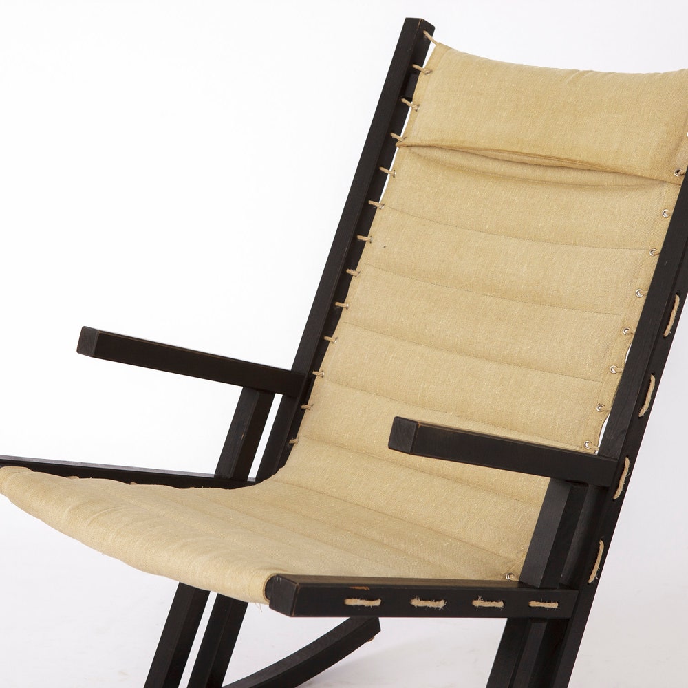 1960s Minimalistic Rocking Chair by Casala – Black Beech & Beige Cotton Cover - Image 9