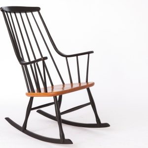 Lena Larsson Rocking Chair – 1960s Teak & Black Lacquered Birch by Nesto