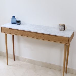 Console table with 3 drawers and 4 Legs in solid American Oak or Walnut with Marble top
