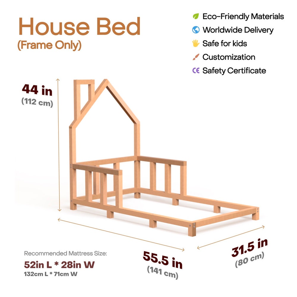 Montessori Floor Bed with Legs and Slats, Toddler House Bed Frame, Handmade furniture, Nursery decor, First Christmas Gift, Baby Wooden crib - Image 10