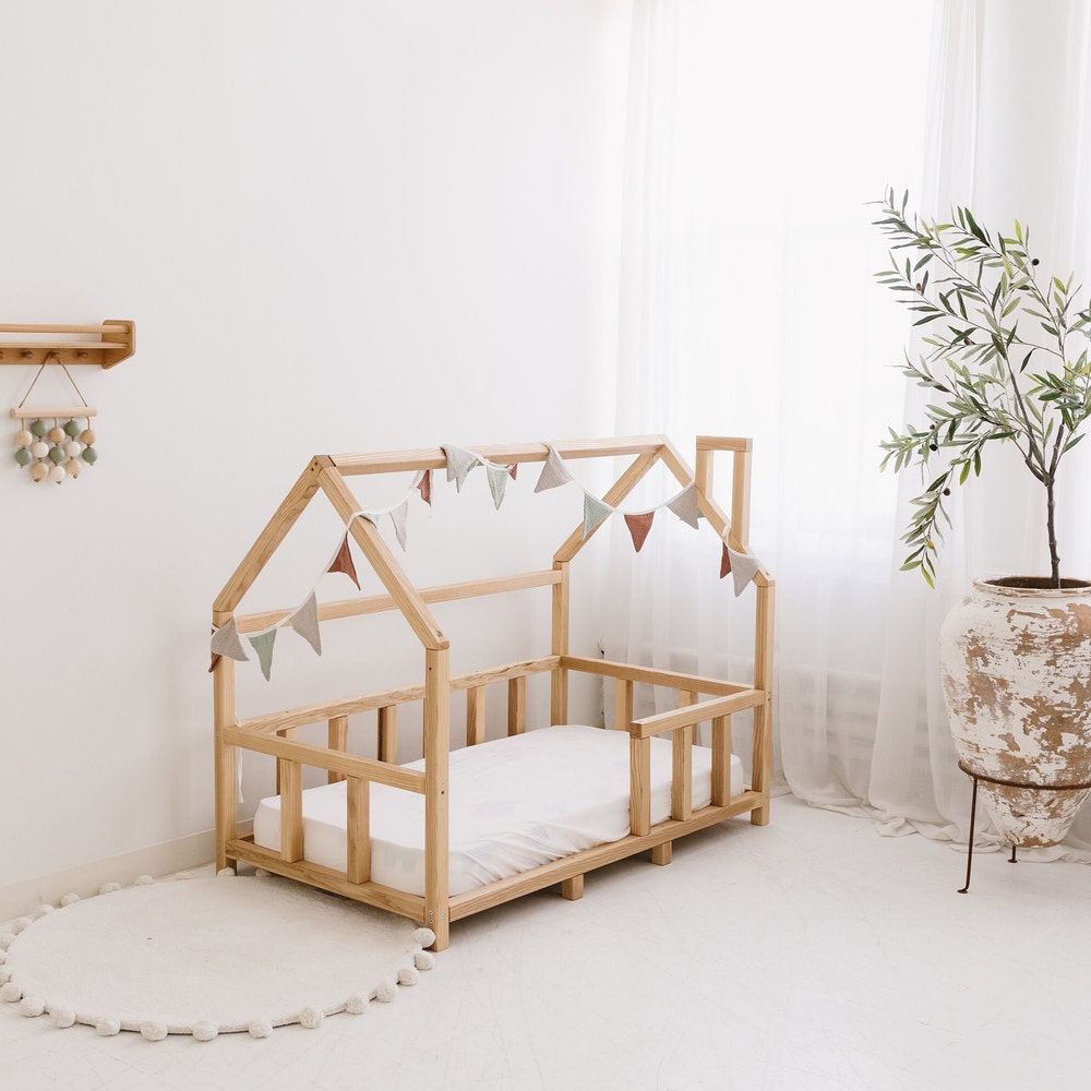 Montessori Floor Bed with Legs and Slats, Toddler House Bed Frame, Handmade furniture, Nursery decor, First Christmas Gift, Baby Wooden crib - Image 8