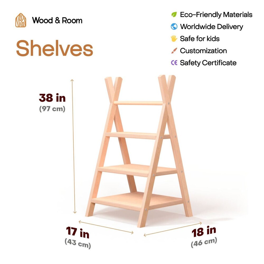 Wooden Clothing Rack with Shelves and Hangers, Newborn Baby Wardrobe, Teepees for kids, Montessori furniture, Nursery Infant Dress Hanger - Image 10