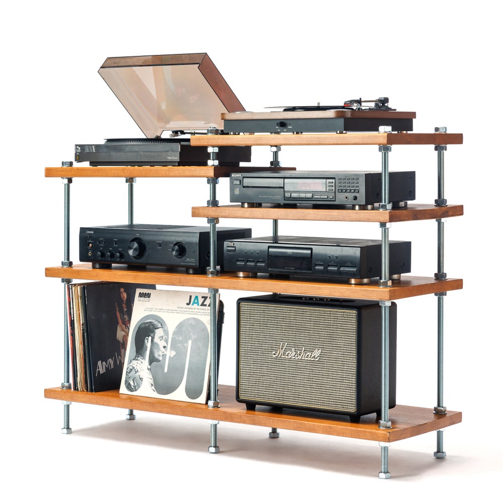 2 in 1 Rack, NEW Turntable Stand, Wood Furniture, Handmade Record Player Stand, Industrial Vinyl Table, Media Hifi TV Unit