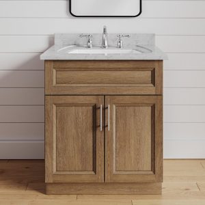 27 Inch Bathroom Vanity for Single Sink, Brown Toffee Stained Wood Traditional Comtemporary Bath Cabinet Furniture Storage Organization