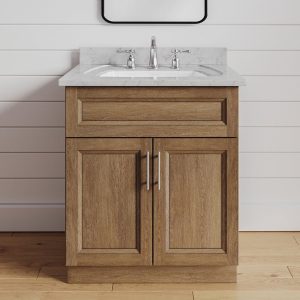 24 Inch Bathroom Vanity for Single Sink, Brown Toffee Stained Wood Traditional Comtemporary Bath Cabinet Furniture Storage (Pre-Assembled)