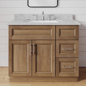 36 Inch Bathroom Vanity for Single Sink with Drawers on the Right, Brown Toffee Stained Wood Traditional Comtemporary Bath Cabinet Furniture