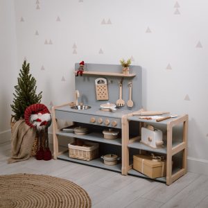 Toy Play kitchen by Woodjoy TypeB2 combined with a SMALL shelf Pretend Play, Gift for Kids  Baby registry item Gift for kids