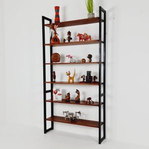 Free standing teak vintage library book shelf-system wall ectonia by Jussi Peippo for Asko, 1960s