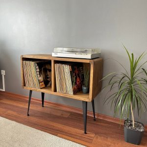 Solid Wood Record Player Stand/ Modern Wood Record Storage