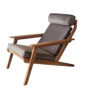 hardwood lounge chair with headrest "Havana" | oak, walnut |, large selection of fabric types and colors.