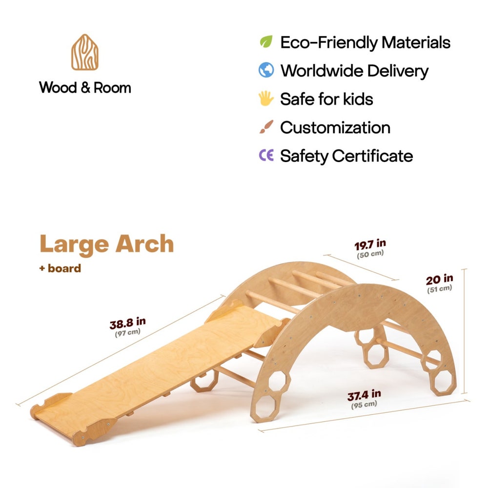 Climbing Arch with Pillow and Ramp, Montessori Furniture, Arch Rocker Pillow, Toddler Christmas gift, Nursery Playmat, Wooden Baby Gym - Image 10