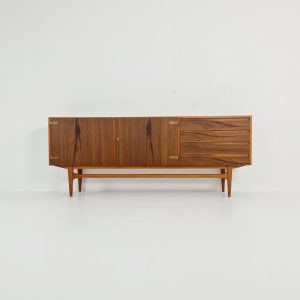 Mid Century Modern German Rare sideboard teak, elm & brass by D. Waldmann, 1960s
