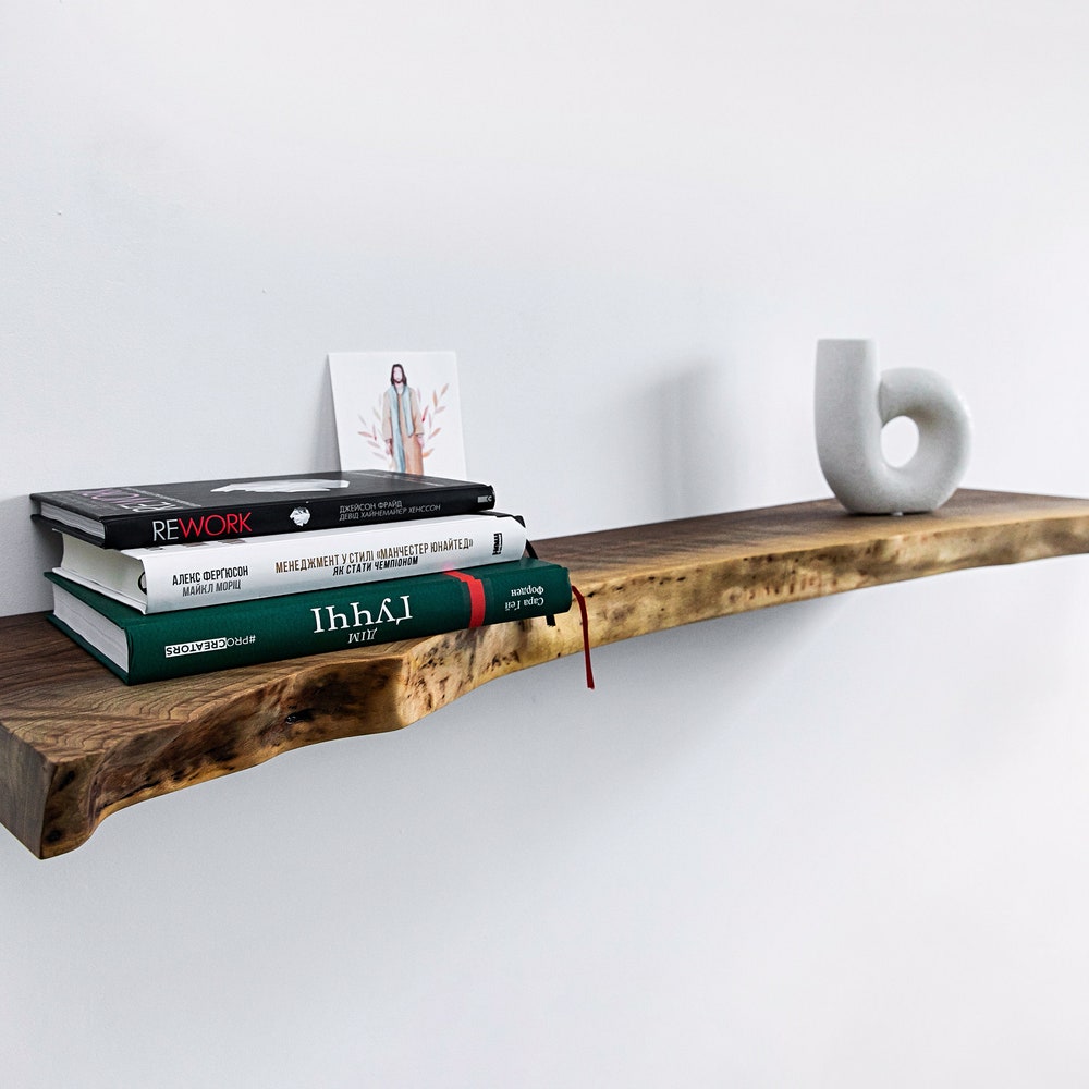 Large Walnut Floating Shelves, Bathroom Wall Floating Shelves, Live Edge Book Shelves, Custom Corner Floating Shelves, Wood Floating Shelves - Image 5