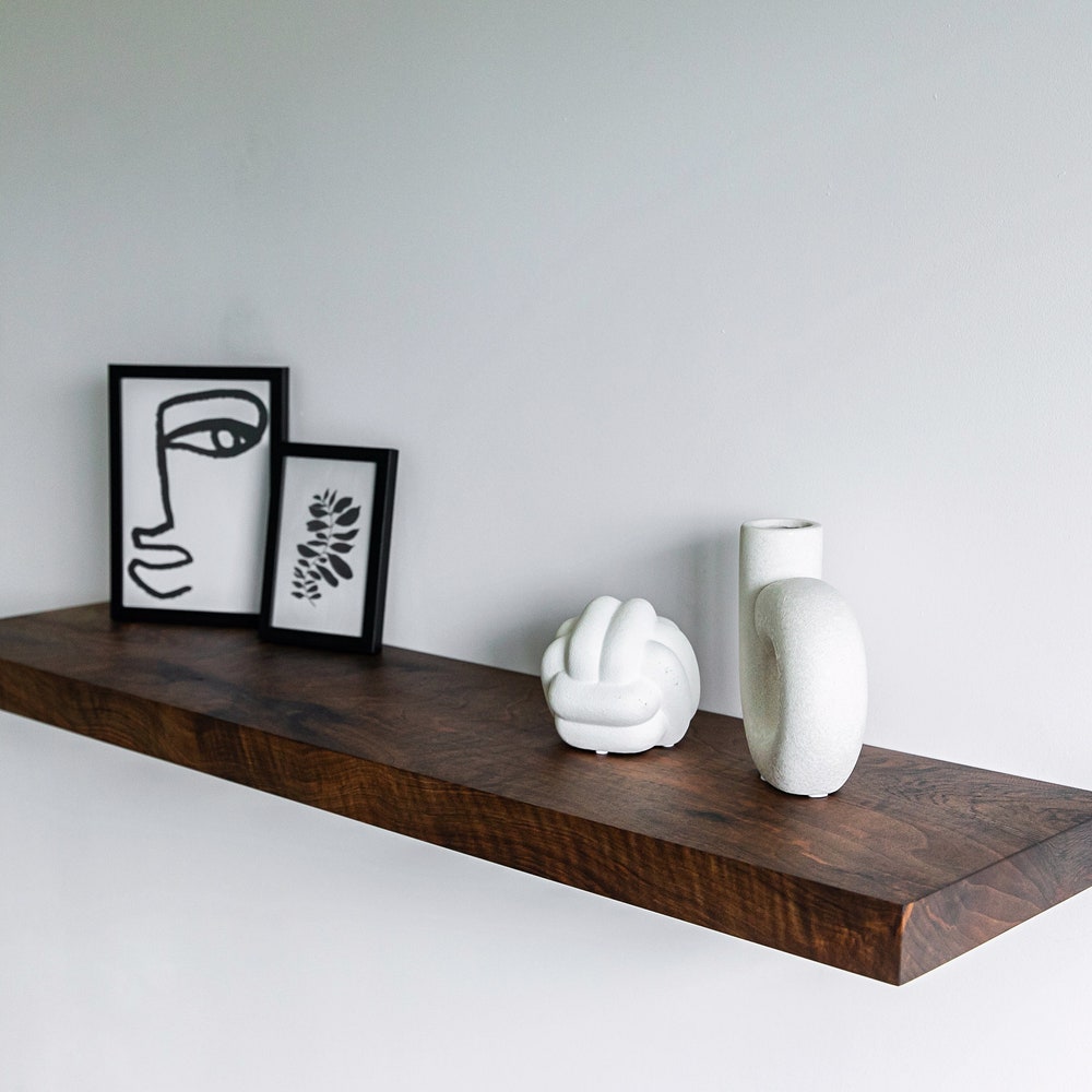 1.75" Thick Walnut Floating Shelves, Wood Floating Shelves, Custom Floating Shelves, Floating Wood Shelves for Kitchen, Live Edge Shelves - Image 10