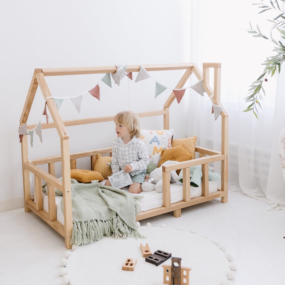 Montessori Floor Bed with Legs and Slats, Toddler House Bed Frame, Handmade furniture, Nursery decor, First Christmas Gift, Baby Wooden crib - Image 4