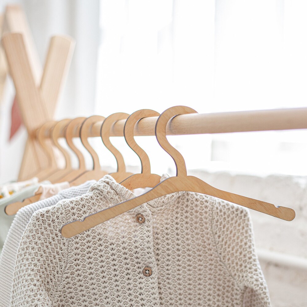 Wooden Clothing Rack with Shelves and Hangers, Newborn Baby Wardrobe, Teepees for kids, Montessori furniture, Nursery Infant Dress Hanger - Image 6