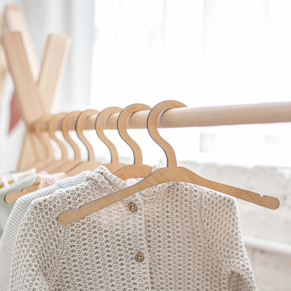 Wooden Clothing Rack with Shelves and Hangers, Newborn Baby Wardrobe, Teepees for kids, Montessori furniture, Nursery Infant Dress Hanger - Image 6