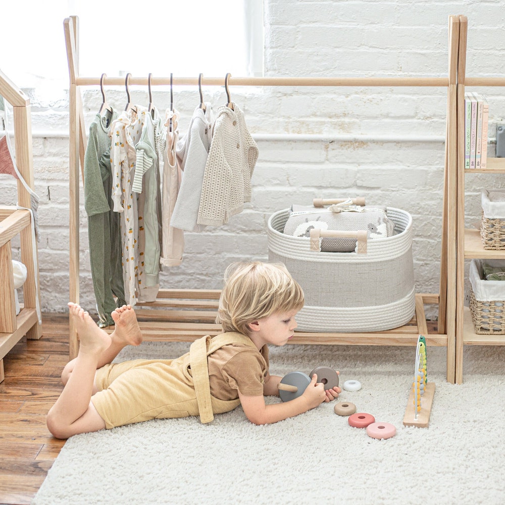 Wooden Clothing Rack with Shelves and Hangers, Newborn Baby Wardrobe, Teepees for kids, Montessori furniture, Nursery Infant Dress Hanger - Image 4
