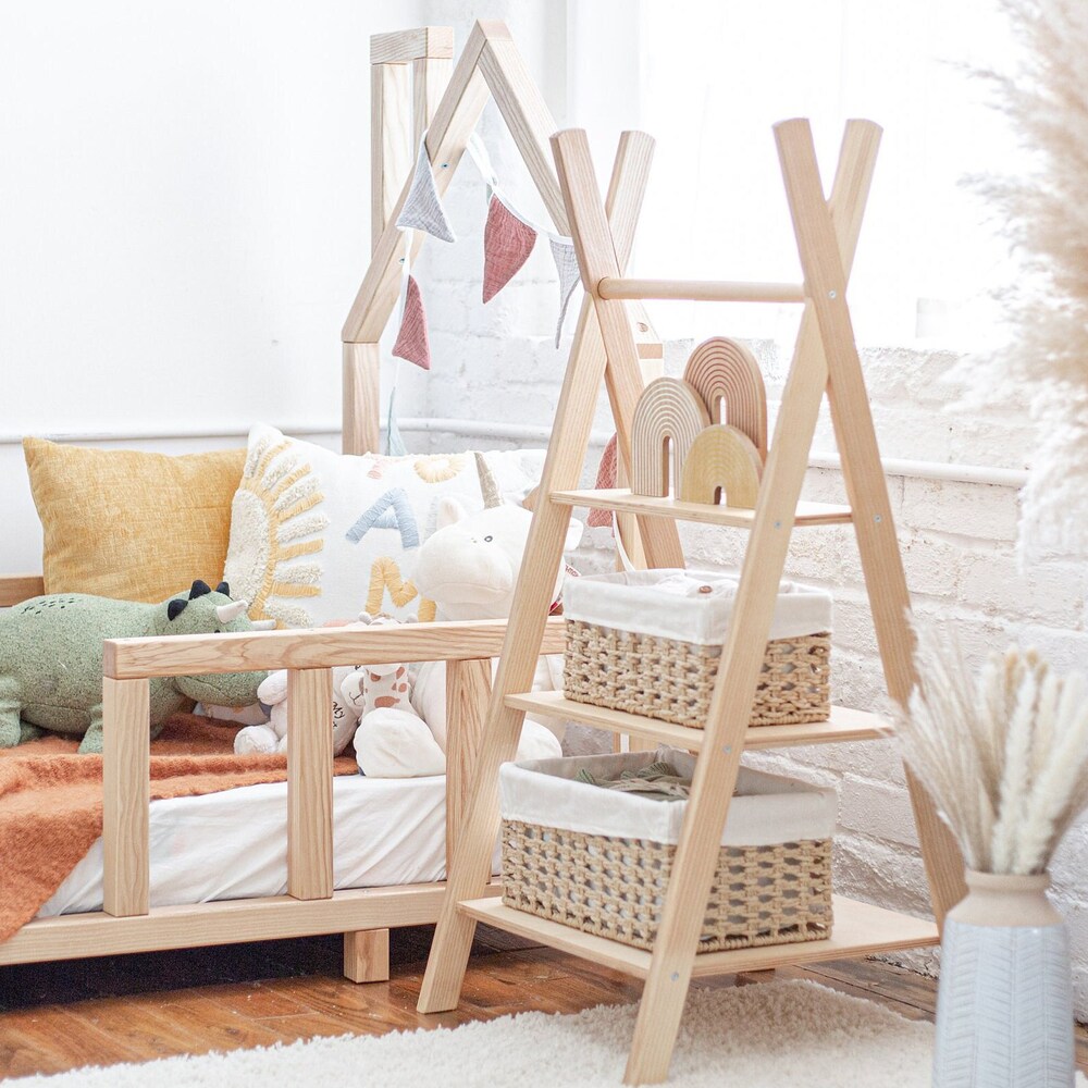 Wooden Clothing Rack with Shelves and Hangers, Newborn Baby Wardrobe, Teepees for kids, Montessori furniture, Nursery Infant Dress Hanger - Image 3