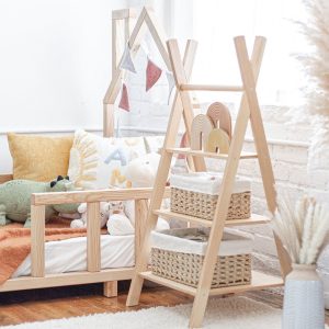 Wooden Clothing Rack with Shelves and Hangers, Newborn Baby Wardrobe, Teepees for kids, Montessori furniture, Nursery Infant Dress Hanger