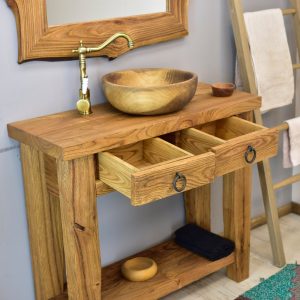 Rustic bathroom sink, reclaimed wood live edge vanities sink farmhouse wood decor bathroom sink with drawers.Handcrafted wood bathroom.