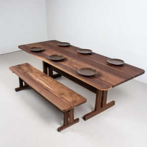il_1000x1000.5590003800_7pz9.jpg Solid Walnut Dining Table, Mid Century Modern Kitchen Table and Bench, Modern Walnut Kitchen Dining Table, Custom Solid Wood Dining Set