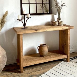 Reclaimed Oak Console Table, Farmhouse Console Table with Shelf, Sofa Console Table Wood, Entryway Console Table Rustic