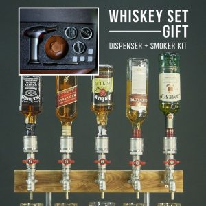 Five Optics Wall Mount Drinks Dispenser - Whiskey Dispenser And Smoker Kit Set - Unique Gifts - Bachelor Party Decor- Industrial Bar Decor