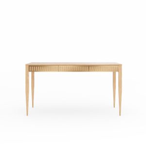 Oak office desk with three solid oak drawers with brass fronts, mid century modern, study desk, writing desk, solid oak desk, home office