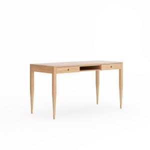 Oak office desk with two solid oak drawers and shelf, study desk, mid century modern, writing desk, solid oak desk, table, bureau, console