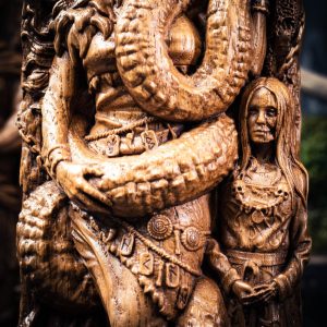 Angrboda Norse goddess wooden statue from oak