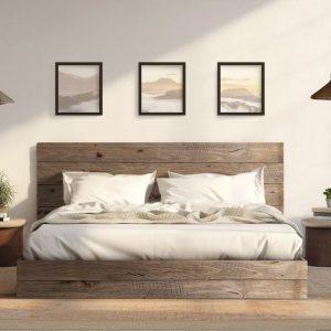 The River Bed - Quick Ship - Barnwood Reclaimed Aesthetic - Modern Rustic - Solid Wood - Platform Bed Frame & Headboard - Handmade in USA