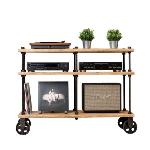 NEW-OAK WOOD, Registered design stand, 3 Tier Threaded Rods Double stand, Lp Turntable Storage, Record Player Stand, Industrial Vinyl Table