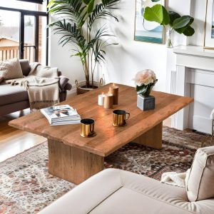 Rustic Wooden Coffee Table for Living Room, Handmade Mid Century Live Edge Table Brown Farmhouse Unique Solid Modern Side Tables
