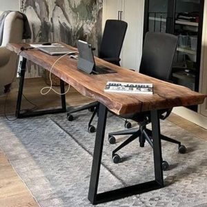 Office Desk, Natural Solid Walnut, Walnut Office Desk, Wood Slab Desk - Live Edge Wood Office Desk - Home Office Desk - Wood Deskto