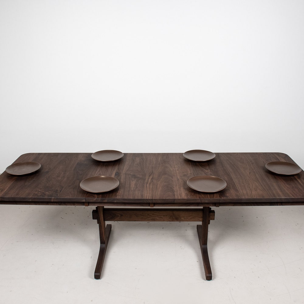 Dining Table with Leaves, Extendable Walnut Dining Table on Trestle Base, Blackened Walnut Farmhouse Table, Extending Trestle Table - Image 4