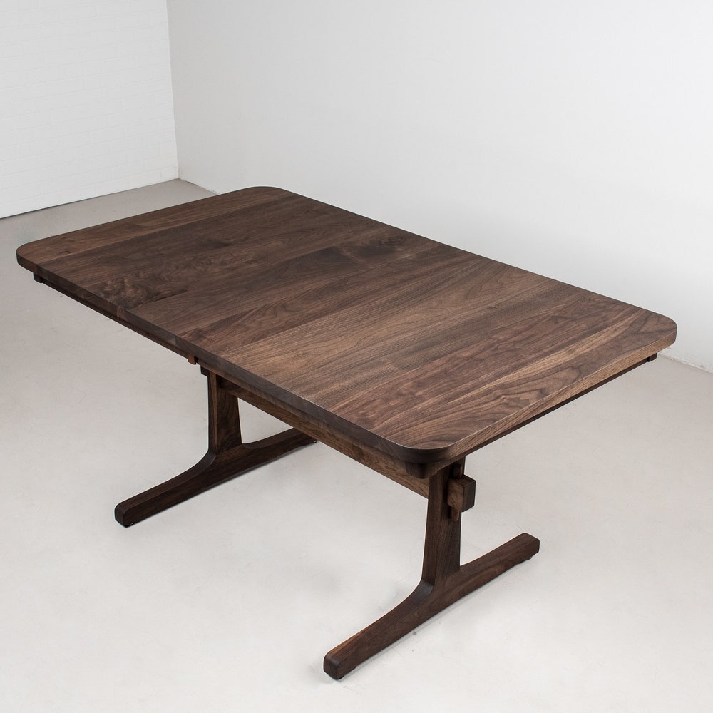 Dining Table with Leaves, Extendable Walnut Dining Table on Trestle Base, Blackened Walnut Farmhouse Table, Extending Trestle Table