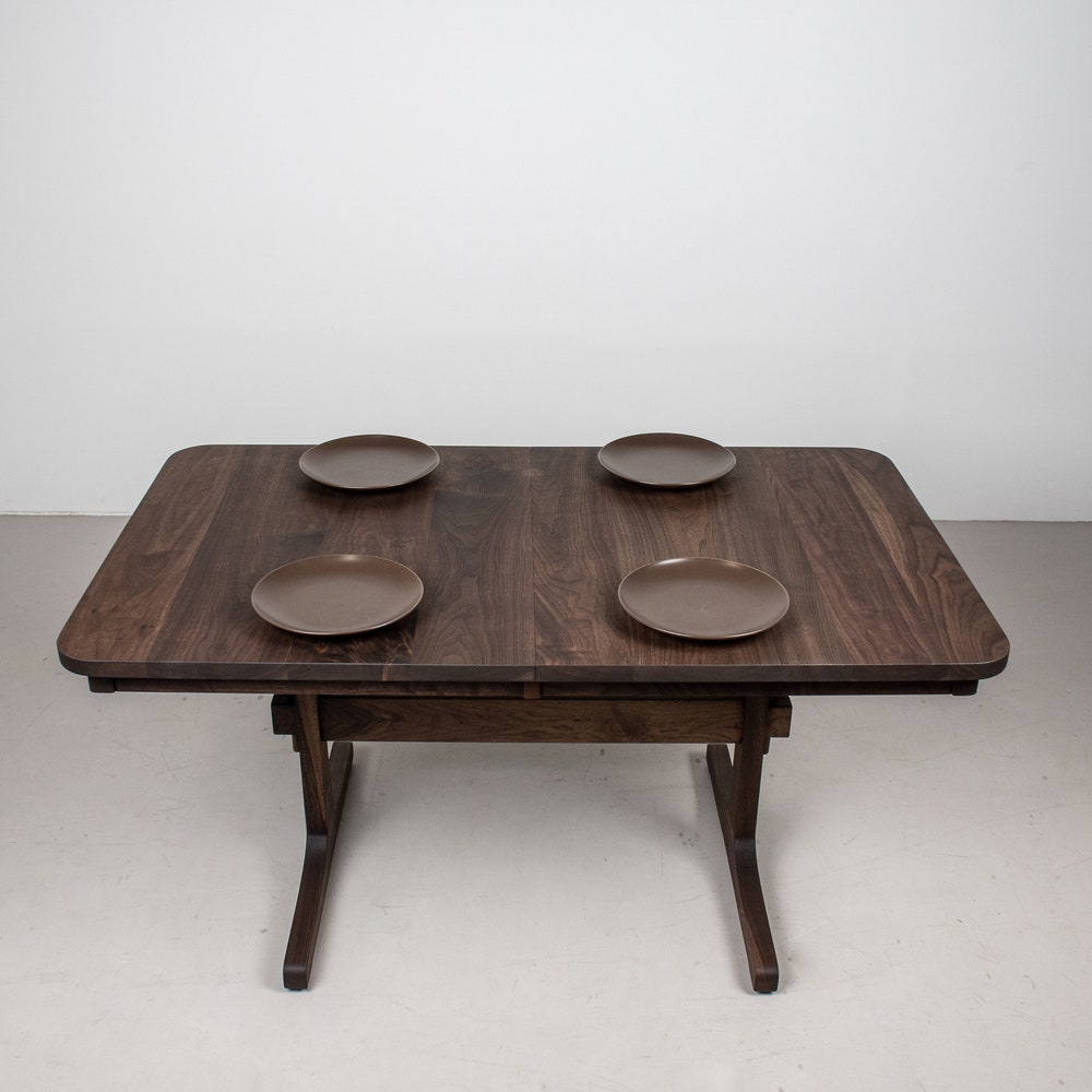 Dining Table with Leaves, Extendable Walnut Dining Table on Trestle Base, Blackened Walnut Farmhouse Table, Extending Trestle Table - Image 3