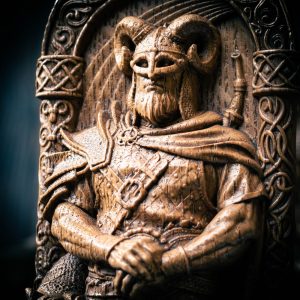 Heimdallr Norse God statue from oak.
