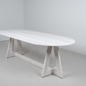 White Ash Dining Table, Oval Wood Table on Cross Pedestal Base, White Wood Table for Kitchen or Dining Room, Oval Solid Wood Dining Table